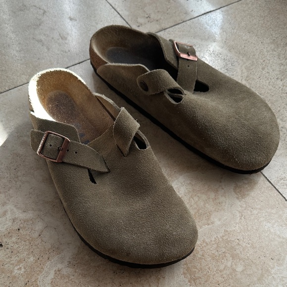 Birkenstock Taupe Suede Mules with Buckle - Picture 4 of 7